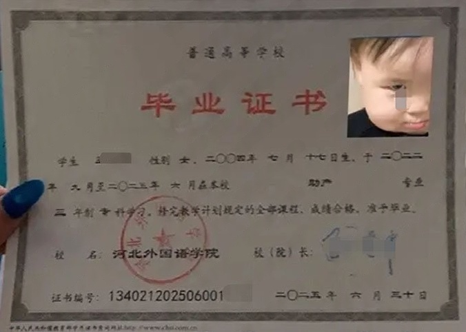 石家庄河北外国语学院毕业证样本图片
