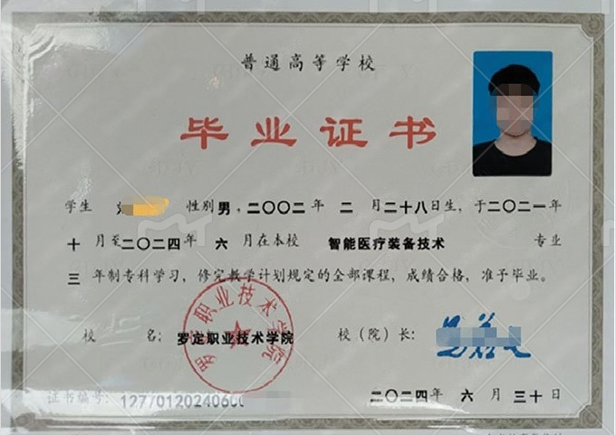 石家庄罗定职业技术学院毕业证样本图片